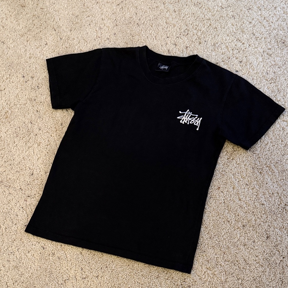 Stussy Women’s Tee in Black with White Embroidered Logo